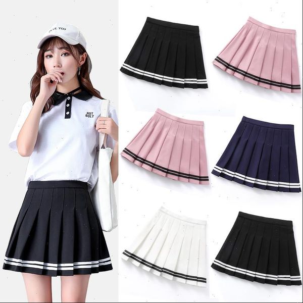 

women high waist chic striped stitching skirt student elastic waist pleated skirt cute sweet girls dance skirt preppy e1099, Black