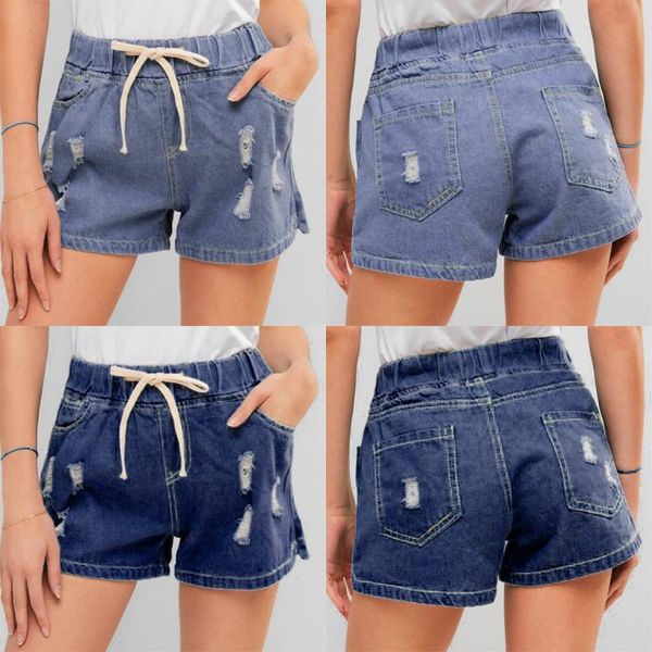 

women's shorts women short denim jeans high waist stretch straight drawstring elastic trouser fur-lined leg-openings plus size jean, White;black