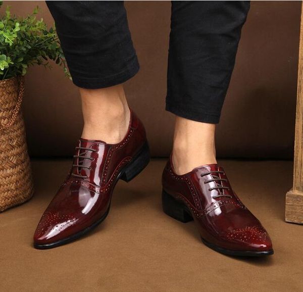 

dress shoes patent leather formal derby pointed toe brogue carved men's lace up high-men wedding, Black