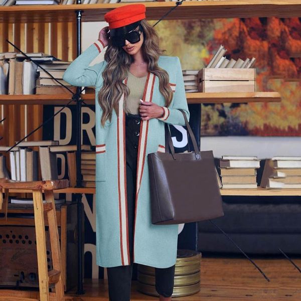 

women's wool & blends spring cardigan women long sleeve open front striped shirt kimono loose outwear coat w1211, Black