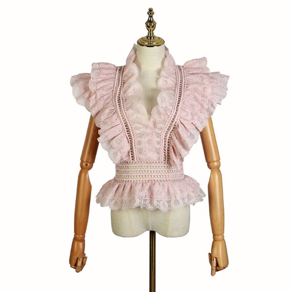 

new sleeveless zim australian fashion cut out v-neck ruffle in autumn of 2019, White