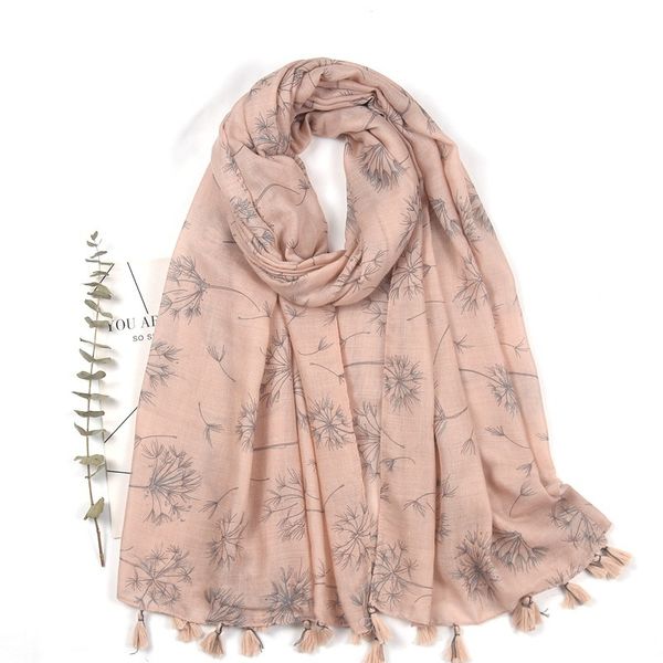 

literary and artistic small fresh cotton linen dandelion printed decorative silk scarf tourism sunscreen shawl, Blue;gray