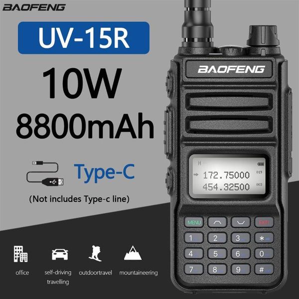 

walkie talkie baofeng uv-15r 10w power 999ch radio support type-c charger 50km transceiver upgrade uv-10r uv-5r two way
