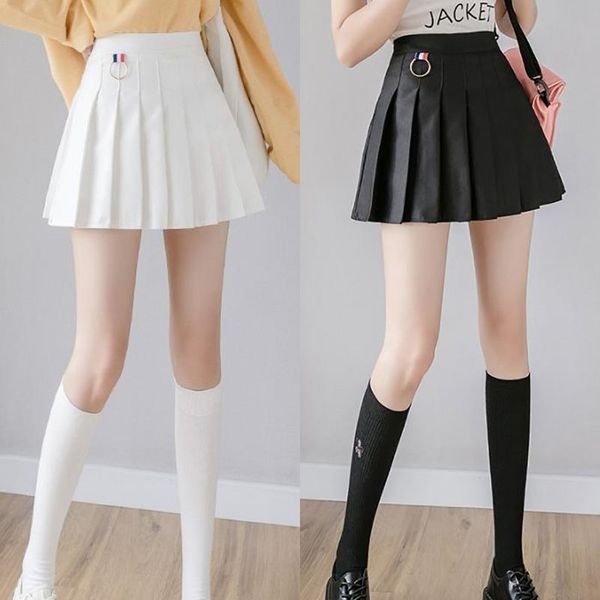 

women short pleated korean slim fit high waist solid preppy style empire skirts girls fashion mini a-line skirt 210309, Black
