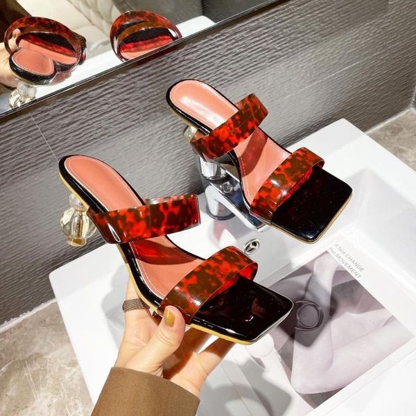 

slippers summer retro sandals women wear personality pvc transparent word with special shaped heel high heeled square fashion, Black