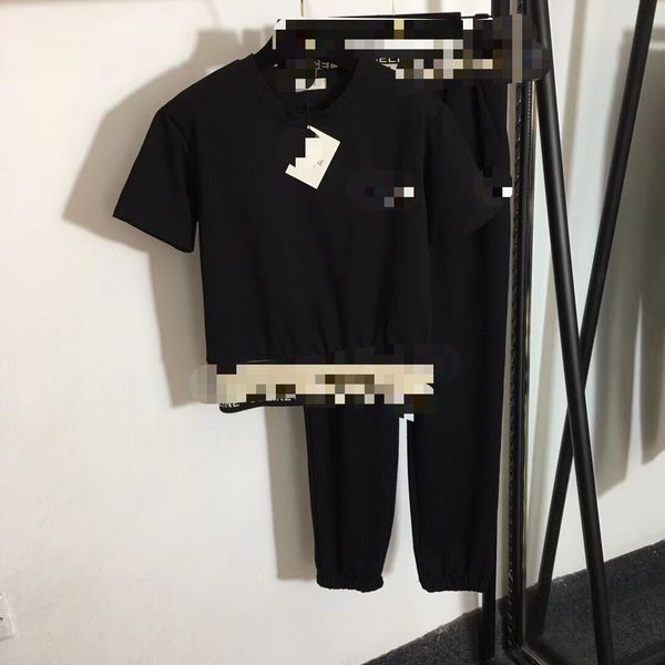 

2021 spring brand same style two piece pants short sleeve regular empire fashion casual black white faluolan