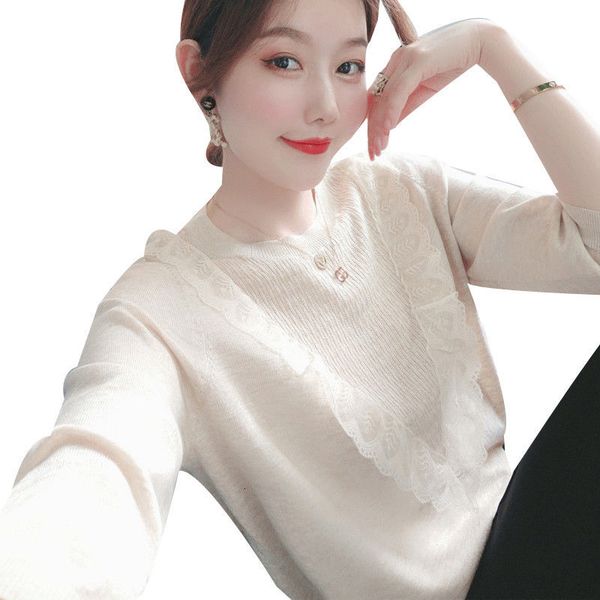 

women's sweaters french lace sews spring knitted shirt temperament small jacket sleeve ju88, White;black