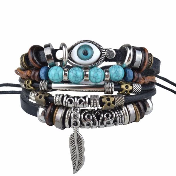 

charm bracelets niuyitid turkey bracelet beaded multi-layer genuine leather women men jewelry accessories, Golden;silver