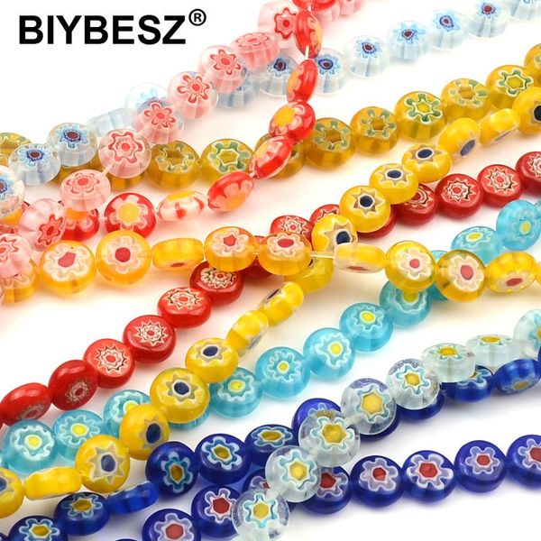 

other 48pcs/lots flat round 8mm flower patterns millefiori glass loose crafts beads lot for diy jewelry making findings