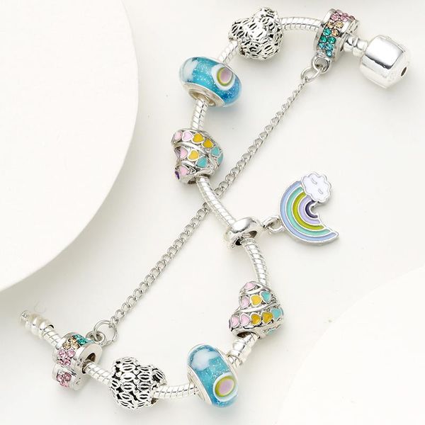 

charm bracelets baopon rainbow of love pendant bracelet with murano glass beads brand for women men wedding jewelry, Golden;silver