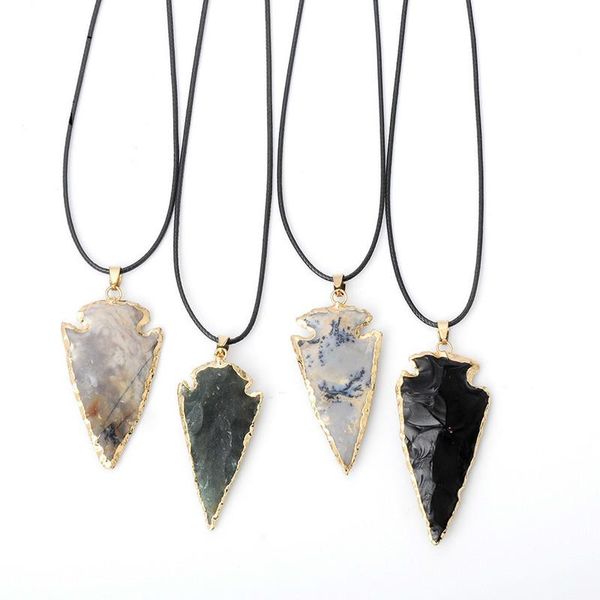 

pendant necklaces statement necklace natural stone arrow-shaped crystal agates for fashion bohemian women jewelry, Silver