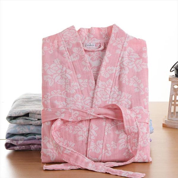 

100% cotton gauze autumn absorbent women sleepwear bathrobe robe double deck sleepshirts female home, Black;red