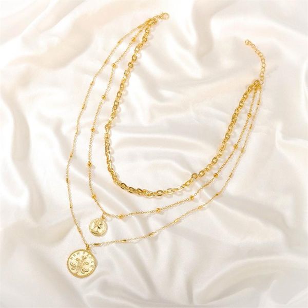 

pendant necklaces vintage 3-layer clavicle necklace punk hip-hop thick chain choker for women gold color jewelry colar kolye colares, Silver