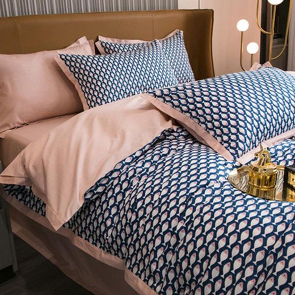 

bedding sets light luxury retro cotton bed 4 is 100% printed fish caught pure color sheets contracted tasted