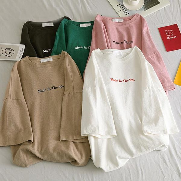 

2021 summer 90s t shirt women 2021 letter printed female white tee o-neck oversize tees short sleeve femme shirt