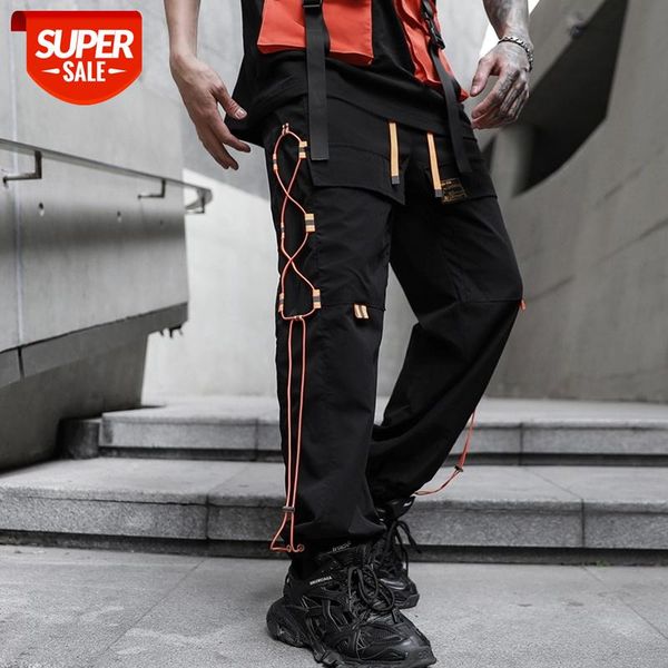 

2020 new ribbon street color straight fashion mens joggers cargo pants hip hop spring summer casual pencil trousers streetwear #ln4n, Black