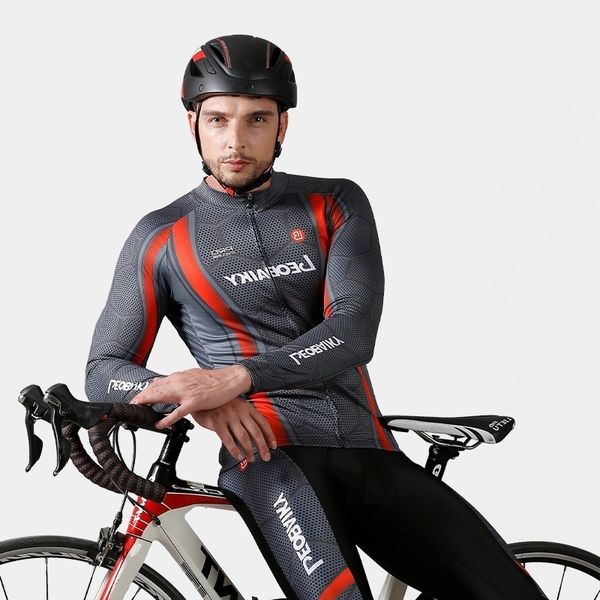 

2021 new cycling suit men's mountain bike long sleeve spring summer autumn road equipment sportswear, Black;red
