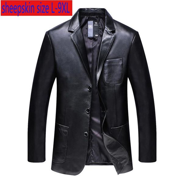 

men's leather & faux fashion hihg quality genuine autumn men suit coat casual sheepskin single breasted super large plus size l-7xl8xl9, Black