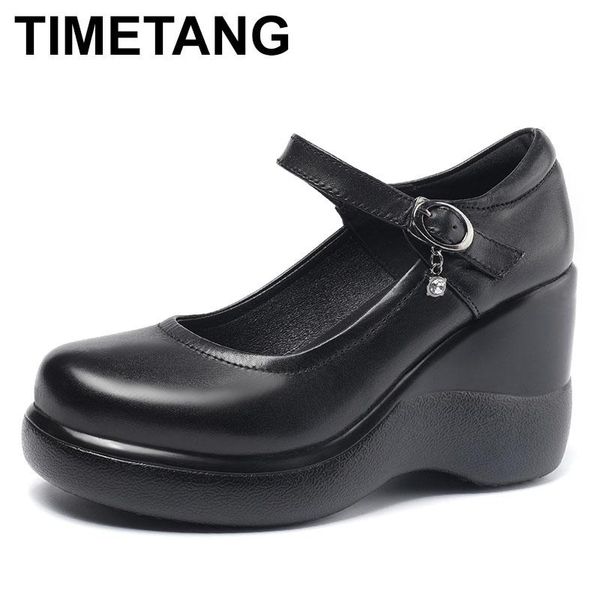 

dress shoes timetangwedge creepers platform pumps women mary janes large size split leather ladies zapatos de mujer, Black