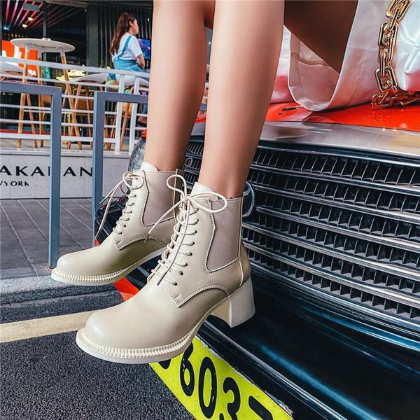 

boots cootelili women lace up round toe 5cm heel shoes for woman ladies slip on black casual botas mujer size 35-391