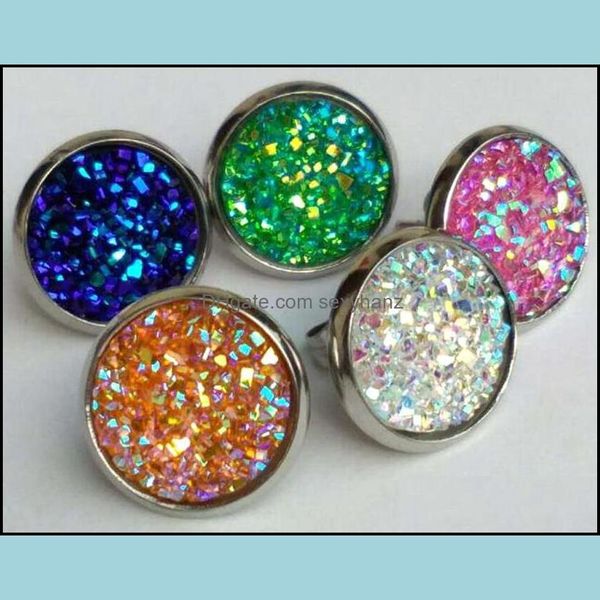 Stud Cuping Mücevher 2021 Doreenbeads El Yapımı Druzy /Drusy Reçine Kubbesi Mühür Cabochon Yuvarlak Moda Modaya Dönüşü 8mm 12mm Damla Teslimat VBW