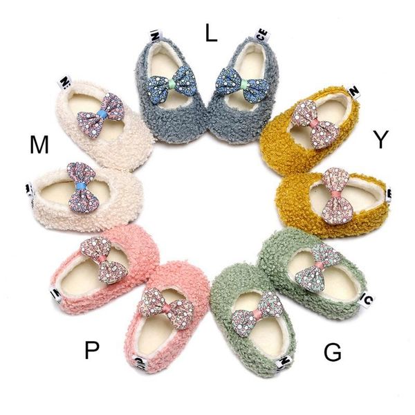 

first walkers winter warm baby shoes born girl bowknot cotton boots soft soled non-slip footwear crib toddler walker 0-24m