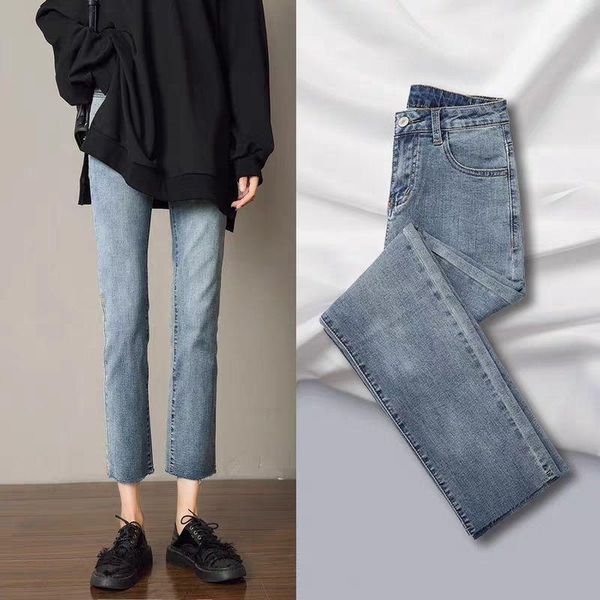 

woman jeans pants autumn straight loose high waist pants, Blue