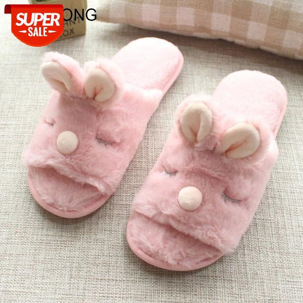 

lcizrong winter cut women home slippers indoor 3d rabbit comfortable pink warm floor shoes for woman animal slippers #yo2b, Black