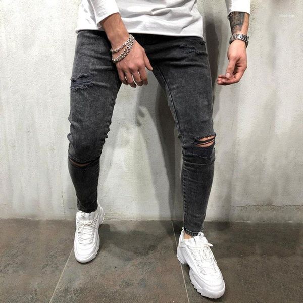 

kenntrice casual men ripped skinny jeans stretch destroyed frayed slim fit denim pant with zipper pencil pants trouser jeans1, Blue