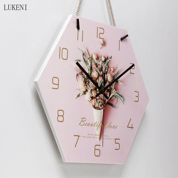 

wall clocks flower pink hexagonal 14-inch lanyard clock home decor
