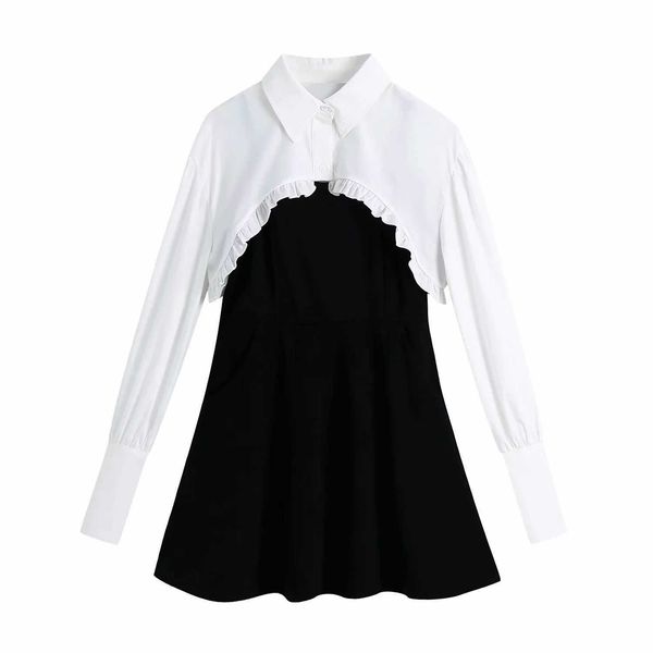 

women shirtdress 2 piece set short mini dress elegant vintage chic lady fashion woman dresses 210709, Black;gray