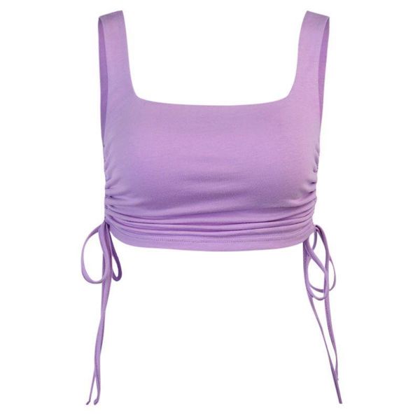 

women's tanks & camis women sleeveless slim tank crop square neck ruched drawstring cami vest f42f, White