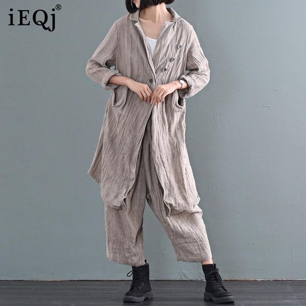 

women's trench coats 20 spring and summer literature art loose texture linen windbreaker middle long coat fat mm suit, Tan;black