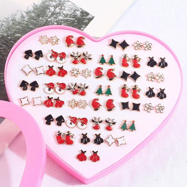 

stud christmas gift cute cartoon santa claus reindeer earrings dripping oil hypoallergenic plastic needle, Golden;silver