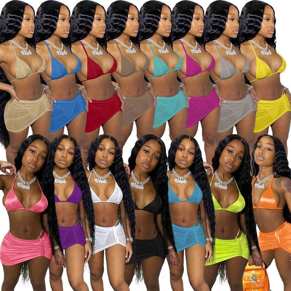 

summer women swimwear 3 piece bikini set fashion solid color skinny sports bra +shorts swimdress bathing suit beachwear comfortable, White;black