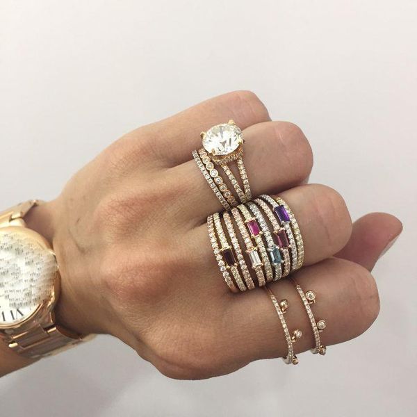 

cluster rings birthstone ring for girl women birthday gift + colorful cubic zirconia simple geometric engagement, Golden;silver