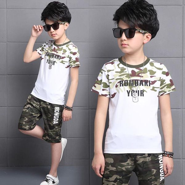 

summer boys clothes casual children clothing sets short sleeve t shirt shorts teenage kids suit for 4 6 8 10, White