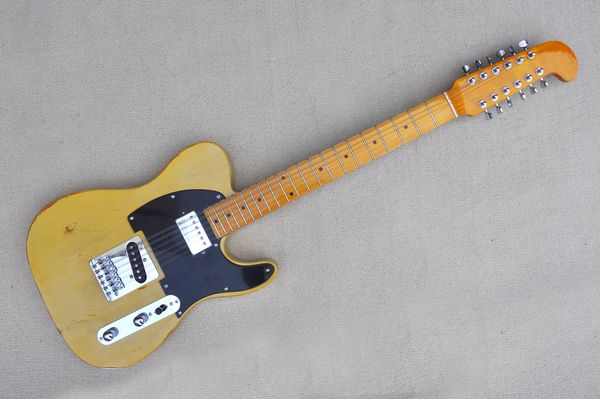 

factory custom transparent yellow electric guitar with 12 strings,retro style guitar,maple fretboard,chrome hardware,can be customized