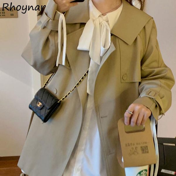 

women's trench coats women casual all match classic khaki spring autumn korean style turn down collar trendy streetwear vintage stylish, Tan;black