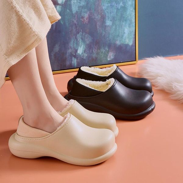 

slippers plus size 45 women winter warm shoes 2021 female waterproof cotton soft non-slip indoor floor bedroom slipper, Black