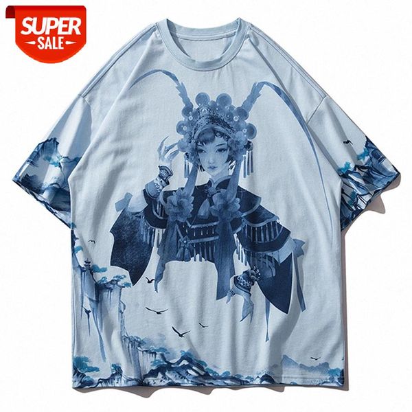 

hip hop streetwear t-shirt men harajuku cantonese opera painting print tshirt loose cotton 2021 summer short sleeve t shirt #pi9u, White;black