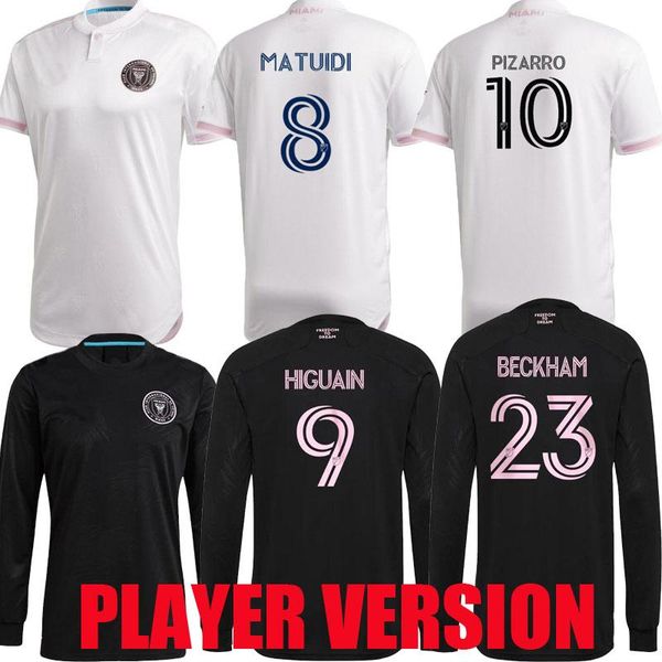 

2021 2022 player version inter miami cf soccer jerseys long sleeve 21 22 mls matuidi higuain pizarro beckham pellegrini football uniforms, Black
