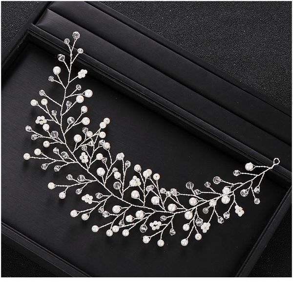 

trendy silver color wedding headband baroque pearl crystal headband bridal hair accessories prom handmade headdress acc qylego