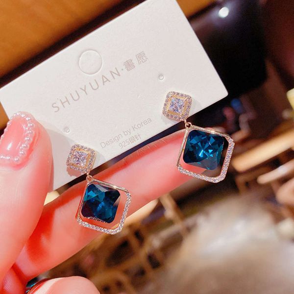 

cost effective blue crystal earrings female temperament net red earrings