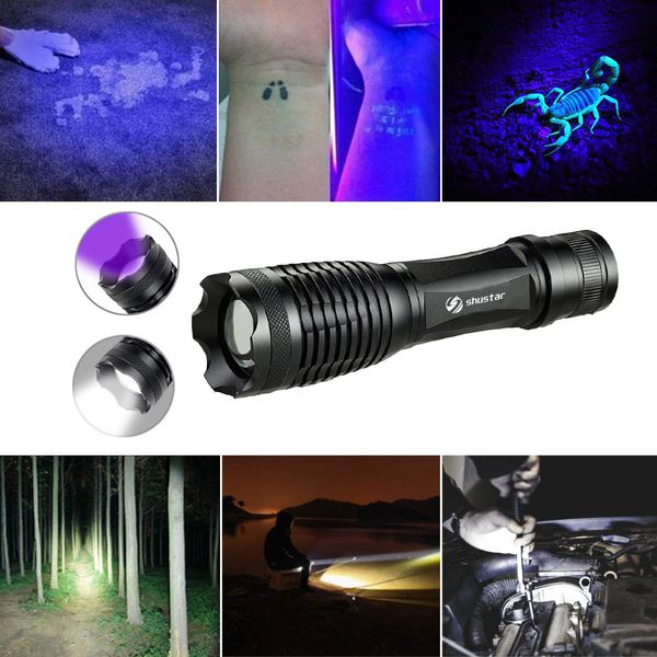 

led flashlight violet + white light ultraviolet flashlight 5 lighting modes support zoom used to illuminate and detect pet urine
