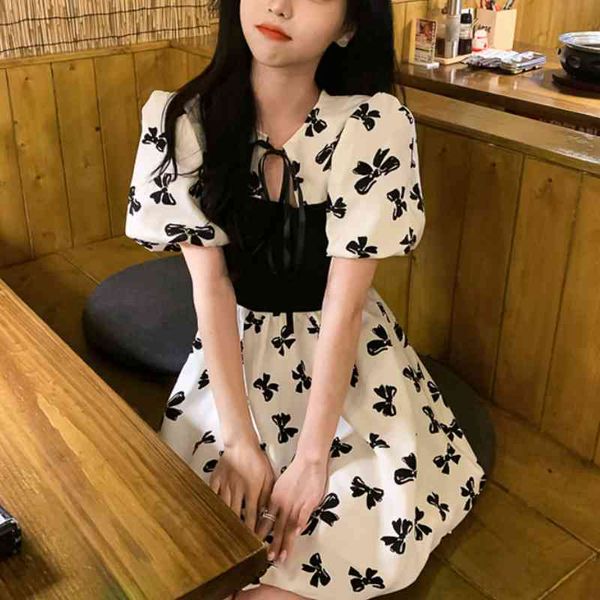 

casual dresses evening party korean short sleeve floral kawaii mini female summer elegant french y2k women rj56, Black;gray