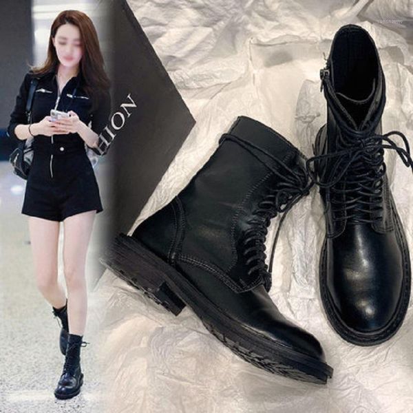 

boots female 2021 autumn wild fashion handsome low-heeled black short single