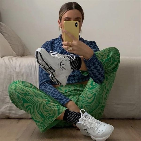 

women's pants & capris paisley printed harajuku high waist women vintage streetwear fashion trousers aesthetic casual 90s, Black;white