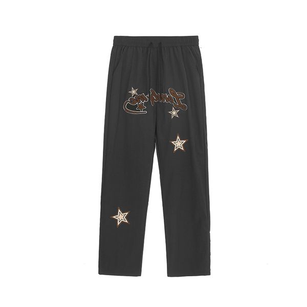 

men's pants ankle button leopard card stars embroidered casual style vibe pants for man and woman drawsring in straight line big co7b, Black