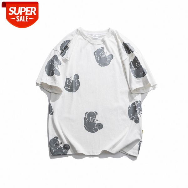 

summer youth student t-shirt male japanese couple cartoon puppet print short-sleeved #su3w, White;black